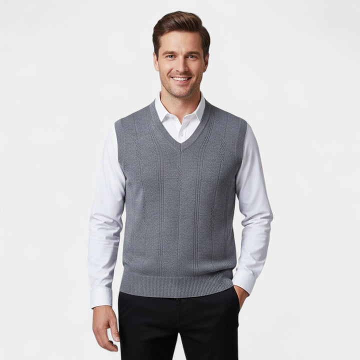 Herrenweste mit V-Ausschnitt aus Jacquard-Strick 3-teilig – Strukturiertes Muster