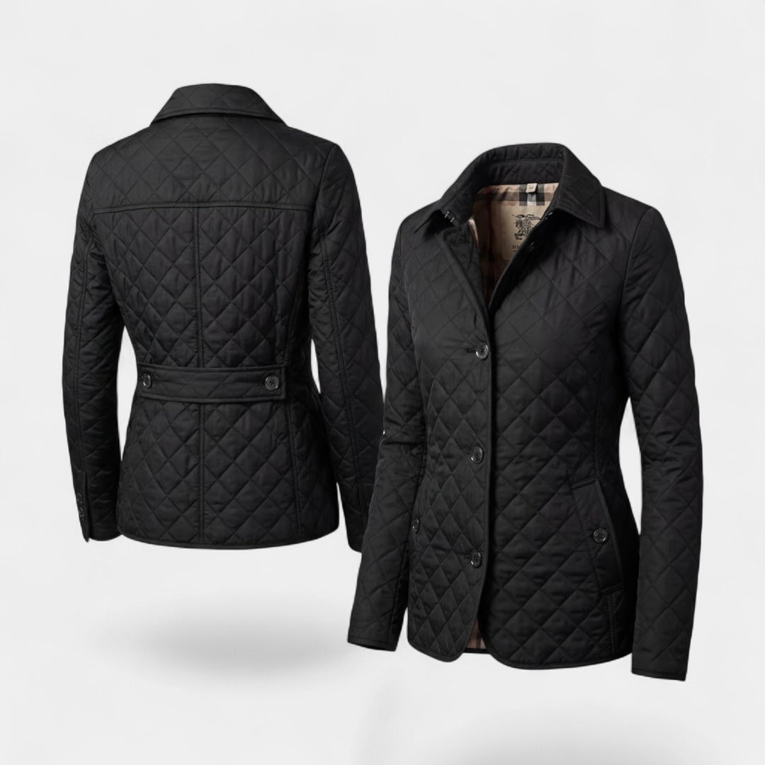 Damen gesteppte Baumwolljacke mit Revers und Wattierung – Figurbetonte, strukturierte Passform