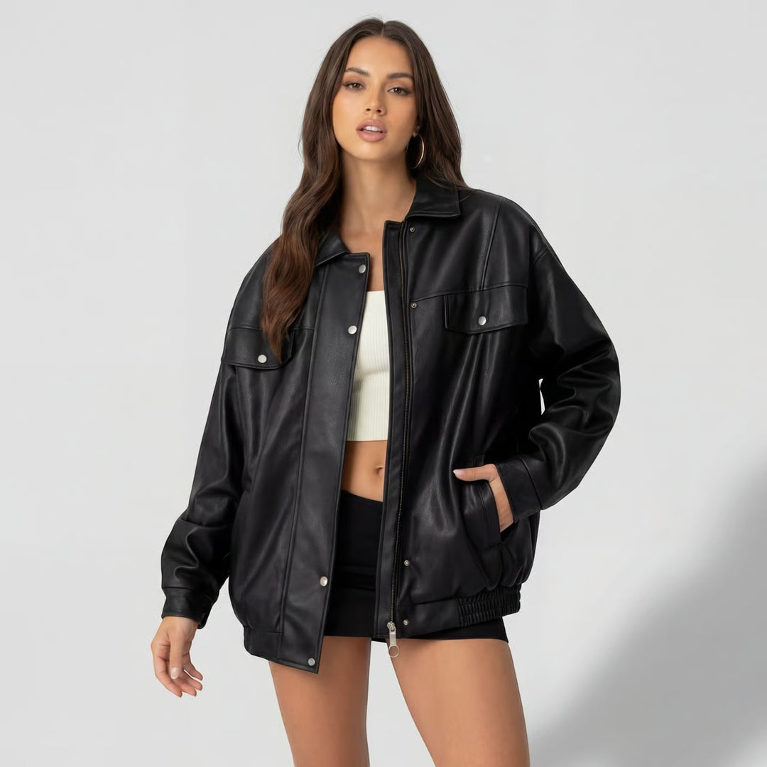 Damen Lederjacke – Lässige Passform, Reißverschluss