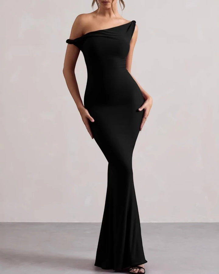 Bodycon-Kleid für Damen mit One-Shoulder aus elastischem Strick – Eleganter Maxischnitt