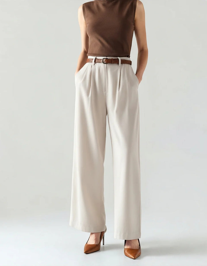 Damenweite High-Waist-Hose aus gewebtem Stoff – Schmeichelhafte Passform