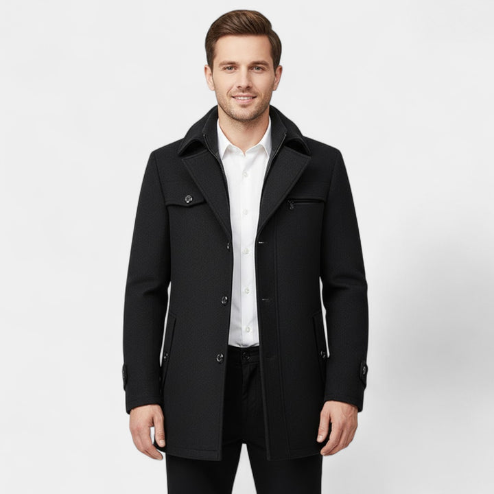 Riche | Cappotto Uomo in Lana – Chiusura con Zip e Bottoni Stile Classico Moderno