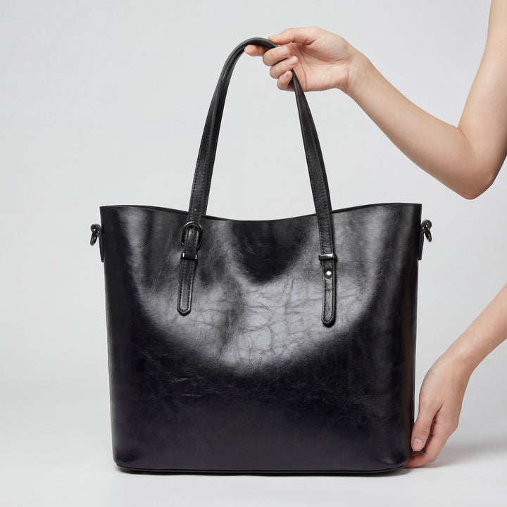 Borsa cabas in pelle liscia per donna – Grande capacità