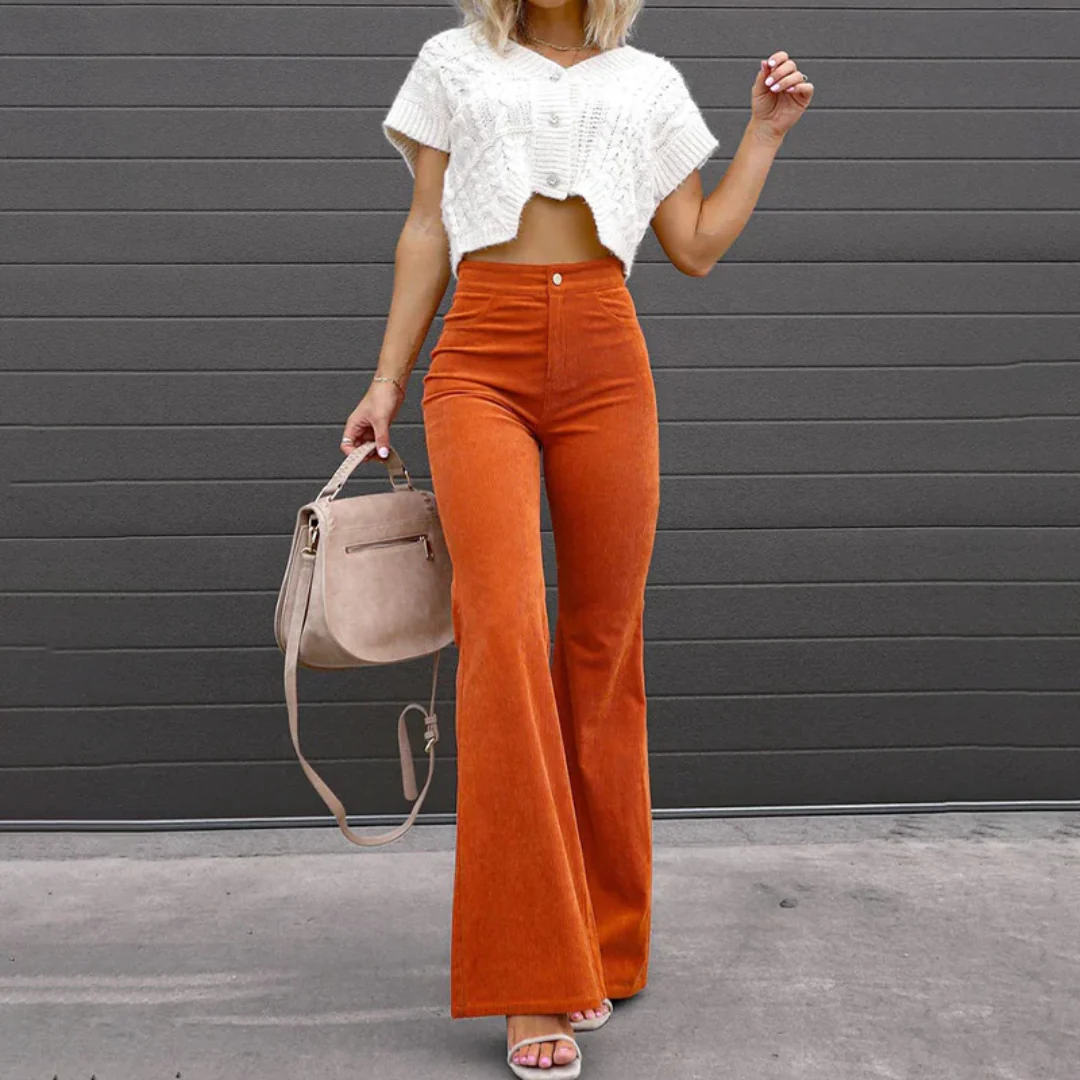 Damen Flare Hose mit Rippenstruktur – Eng anliegender Schnitt, mittelhoher Bund
