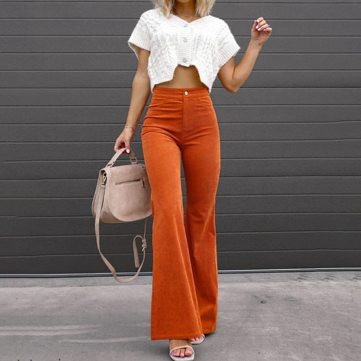 Damen Flare Hose mit Rippenstruktur – Eng anliegender Schnitt, mittelhoher Bund