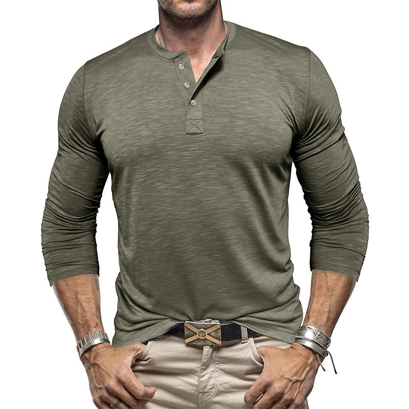 Men's Henley Collar Shirt – Lightweight Breathable Fabric Long Sleeve