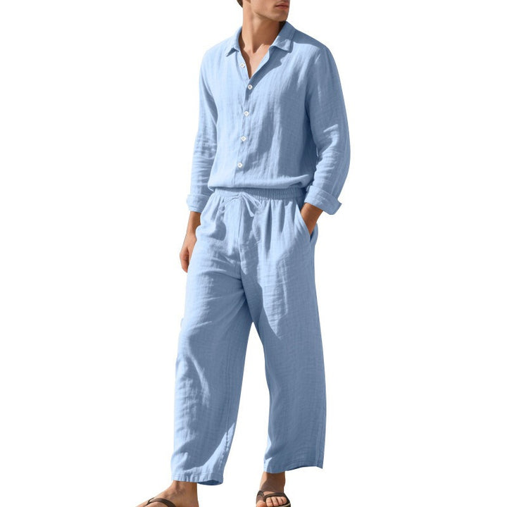 Completo Uomo Due Pezzi in Lino – Camicia Traspirante e Pantaloni con Coulisse