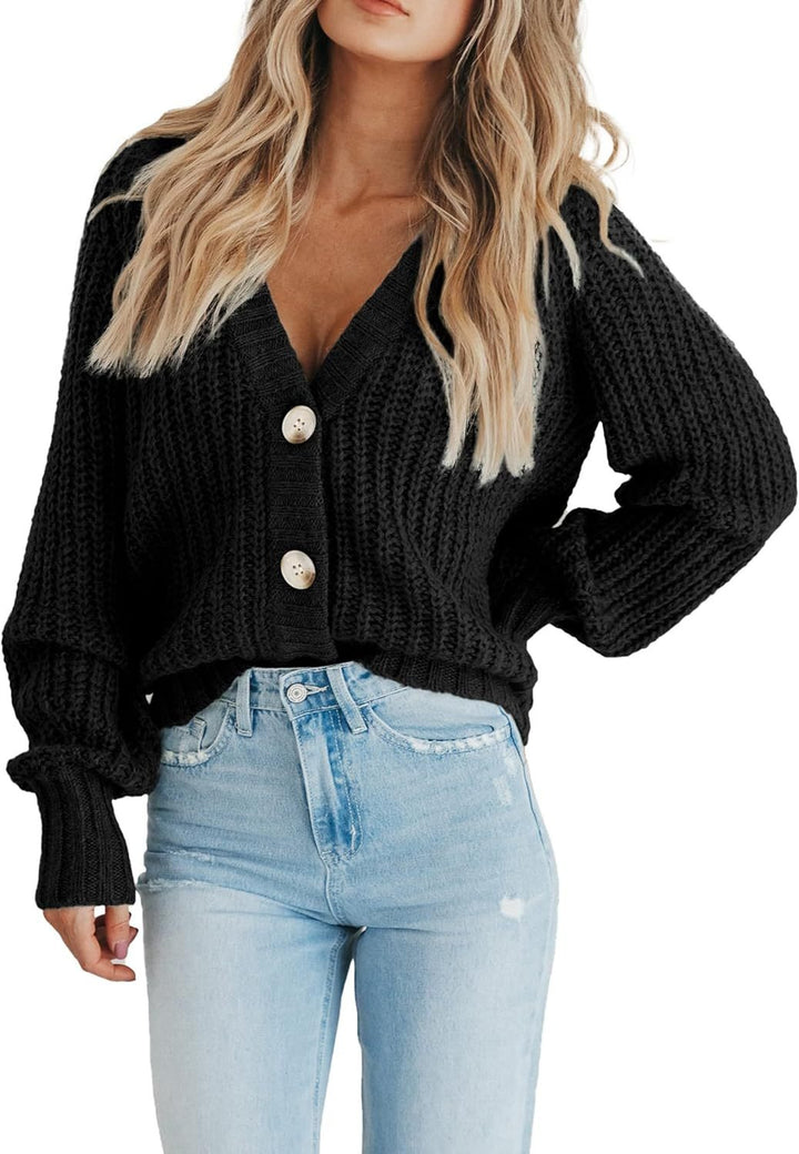 Cardigan Femme Maille Épaisse – Coupe Oversize, Manches Ballon