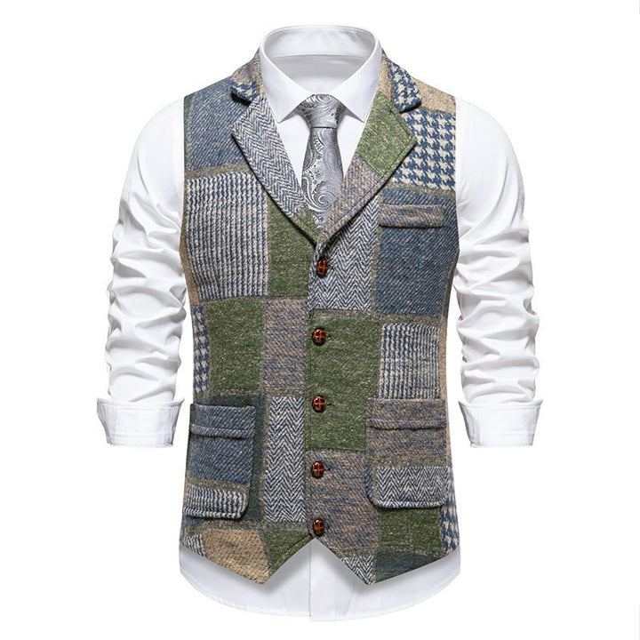 Herrenweste im Patchwork-Stil – Figurbetonter und strukturierter Schnitt aus strukturiertem Stoff