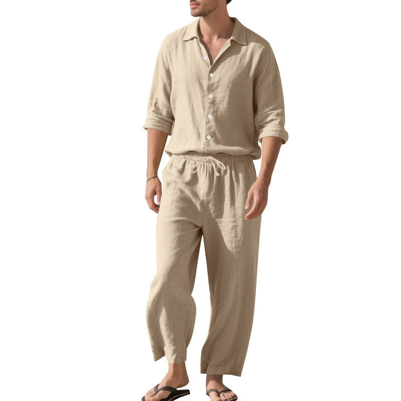 Completo Uomo Due Pezzi in Lino – Camicia Traspirante e Pantaloni con Coulisse