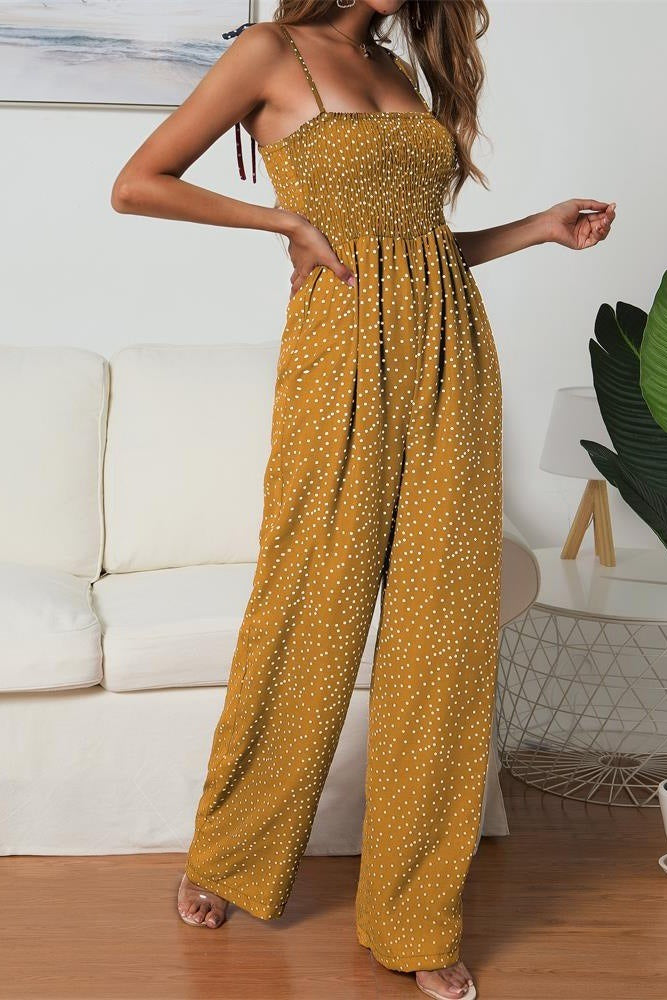 Combinaison Femme à Pois – Haut Smocké & Jambes Palazzo Fluides