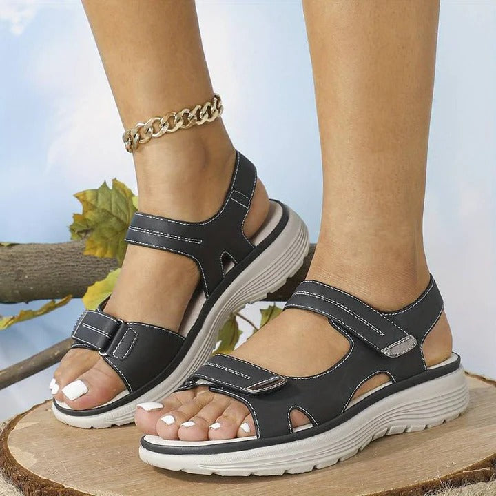 Sandales Compensées Femme Confort – Cuir Vegan, Double Bride et Slingback