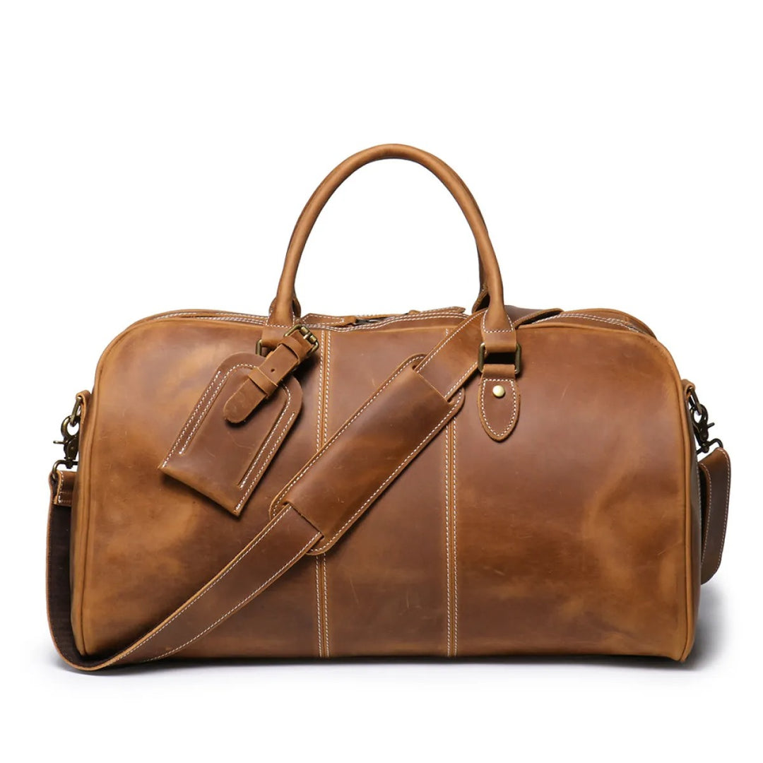 Herren-Reisetasche aus echtem Leder – Strukturierte Silhouette und abnehmbare Schulterriemen
