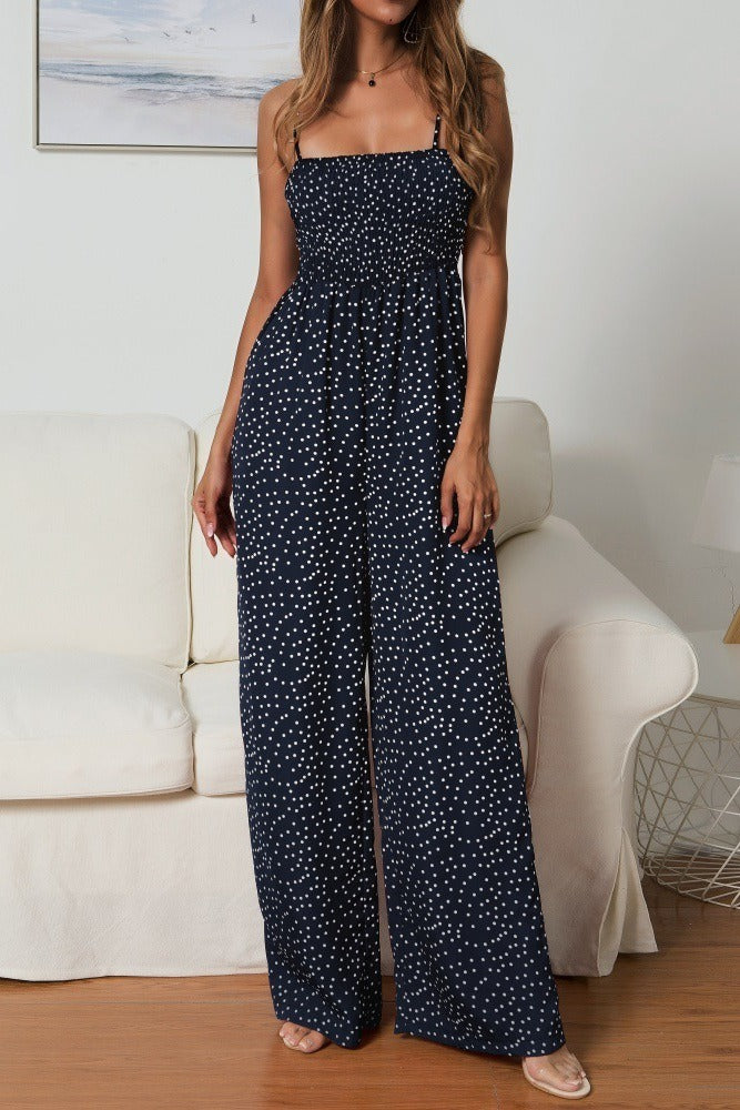 Combinaison Femme à Pois – Haut Smocké & Jambes Palazzo Fluides