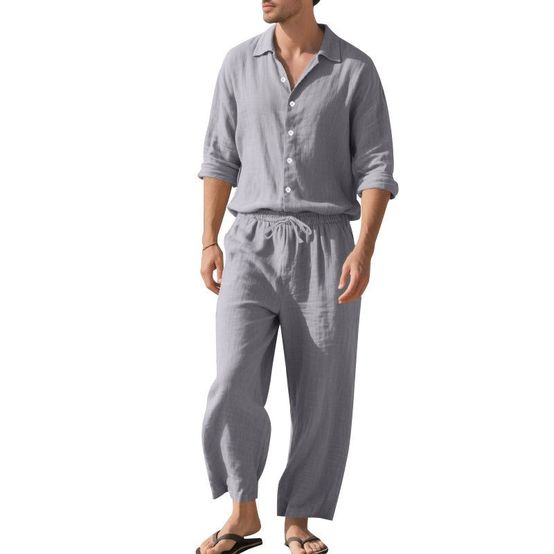 Completo Uomo Due Pezzi in Lino – Camicia Traspirante e Pantaloni con Coulisse
