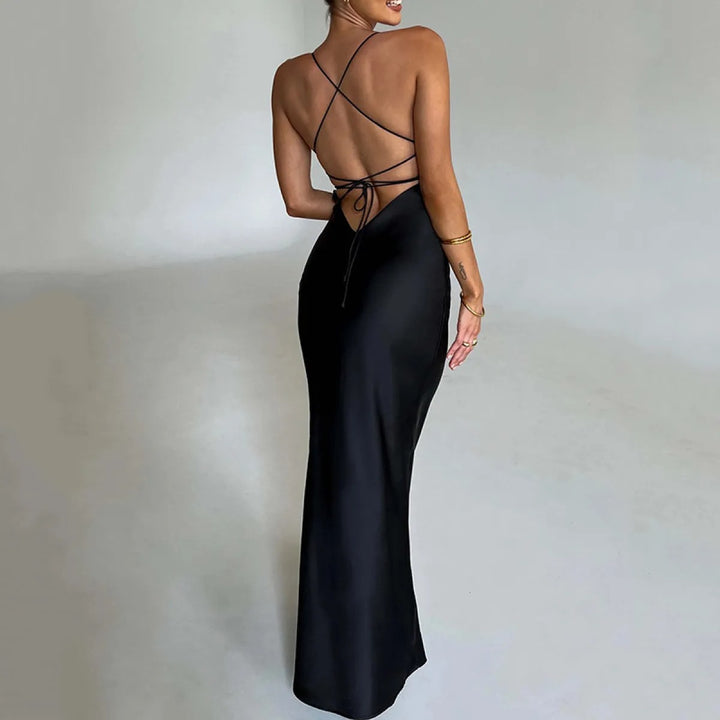 Robe Femme Satin – Dos Nu avec Lacets