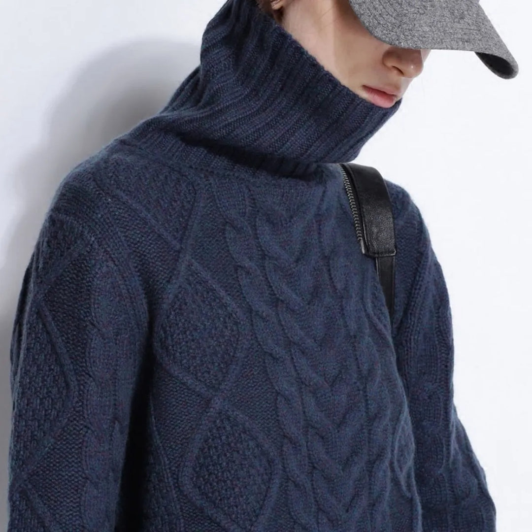 Damenpullover aus strukturiertem Strick – hoher Rollkragen zum Umlegen