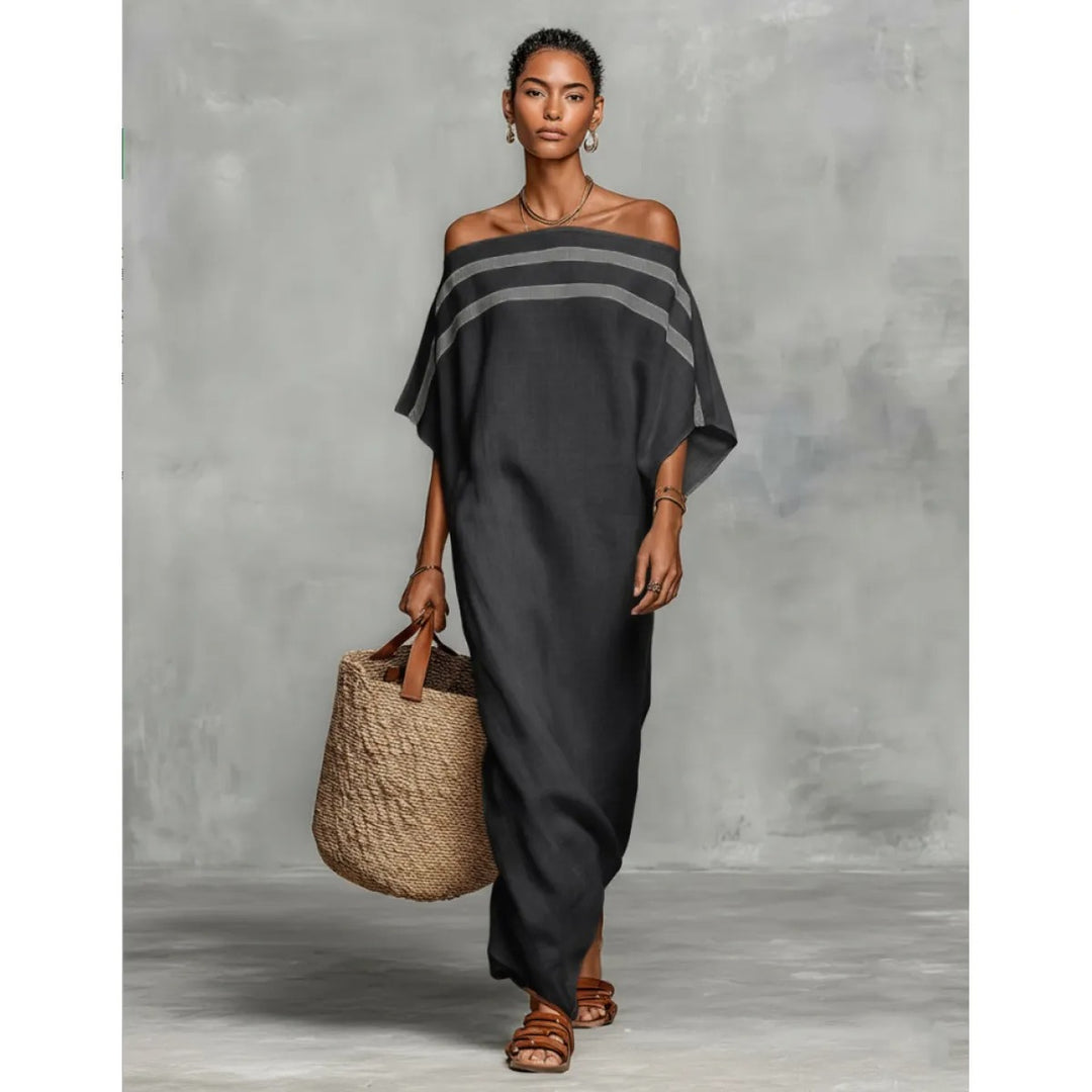 Abito lungo donna con spalle scoperte – maniche a pipistrello fluide