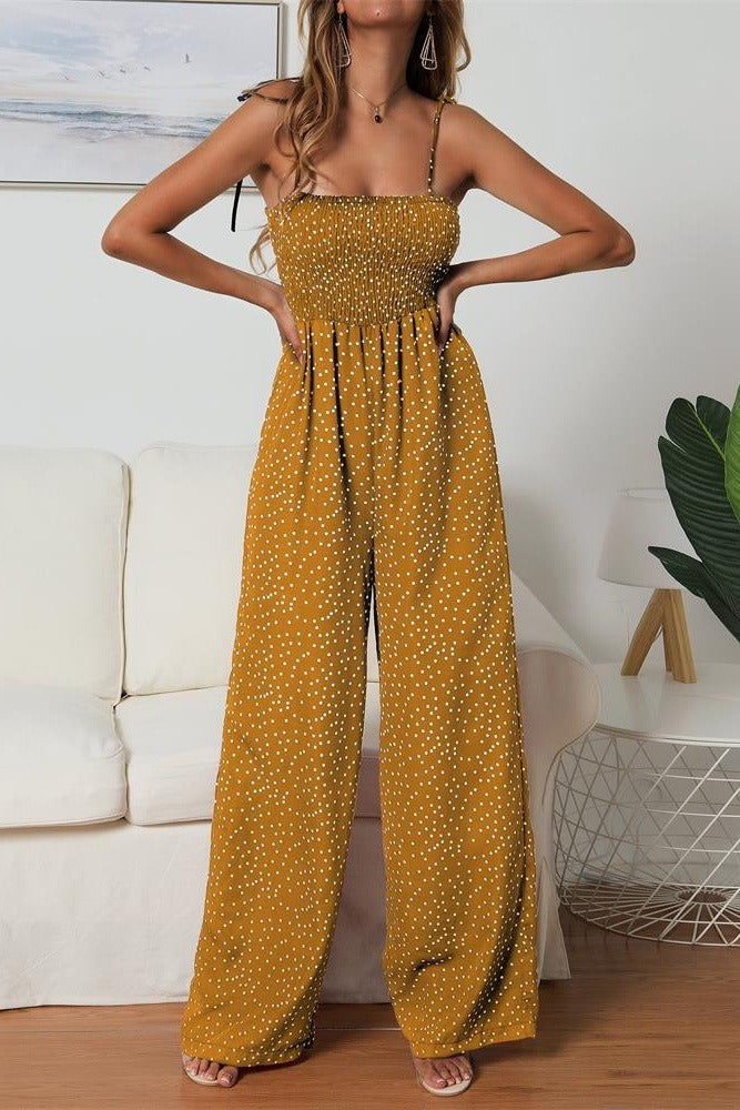 Combinaison Femme à Pois – Haut Smocké & Jambes Palazzo Fluides