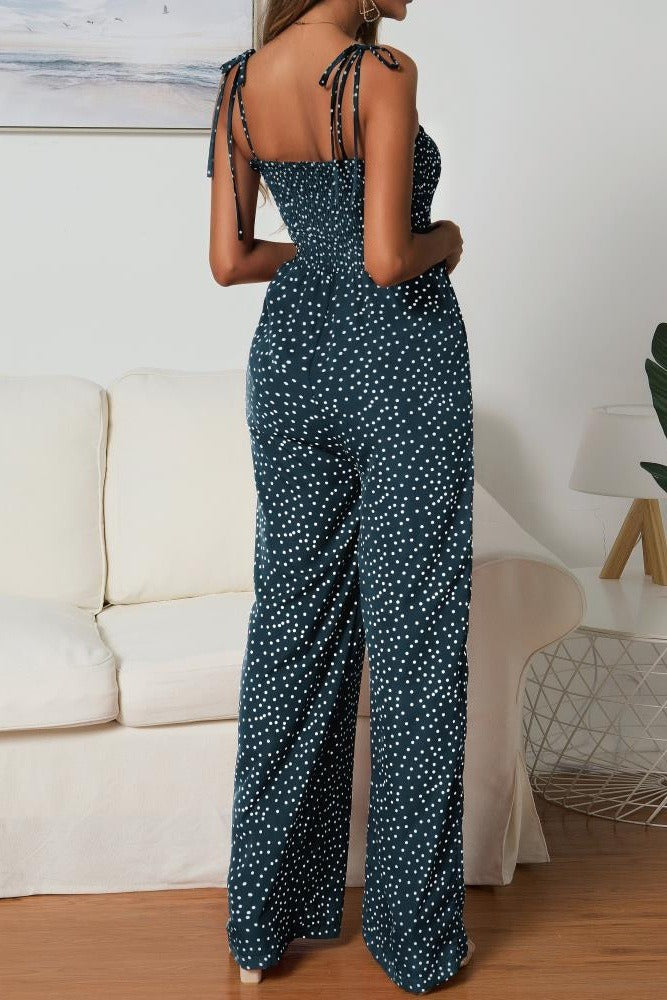 Combinaison Femme à Pois – Haut Smocké & Jambes Palazzo Fluides