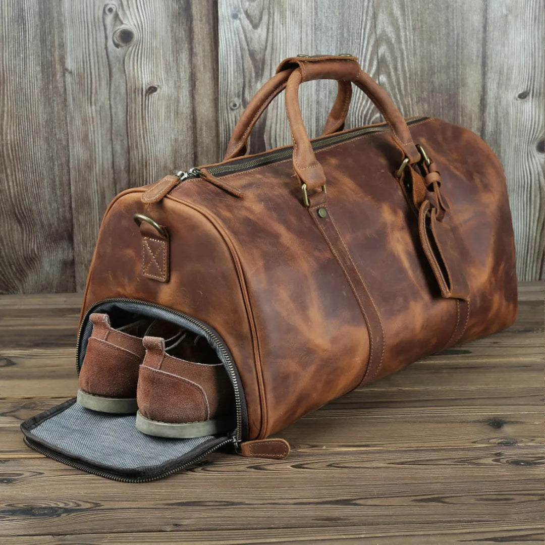 Borsa da viaggio uomo in vera pelle – scomparto per scarpe e tracolla