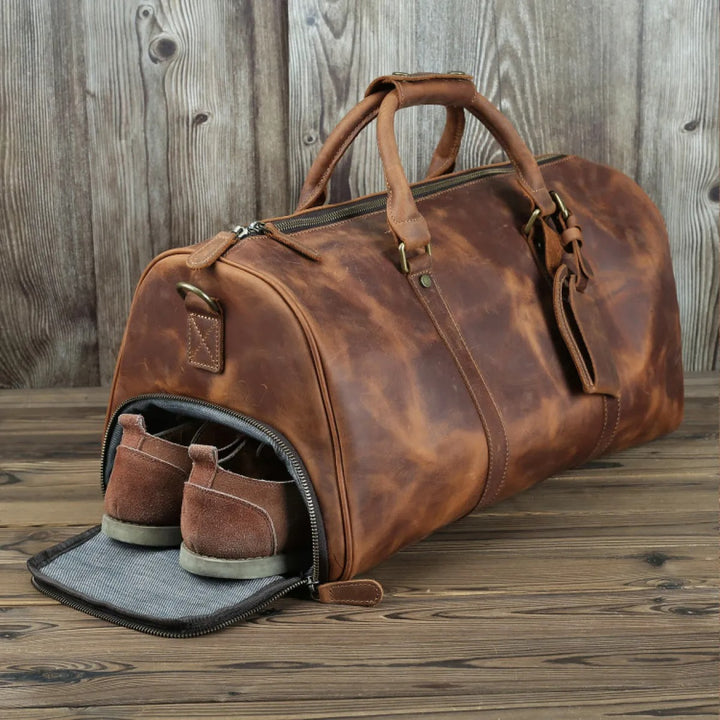 Borsa da viaggio uomo in vera pelle – scomparto per scarpe e tracolla
