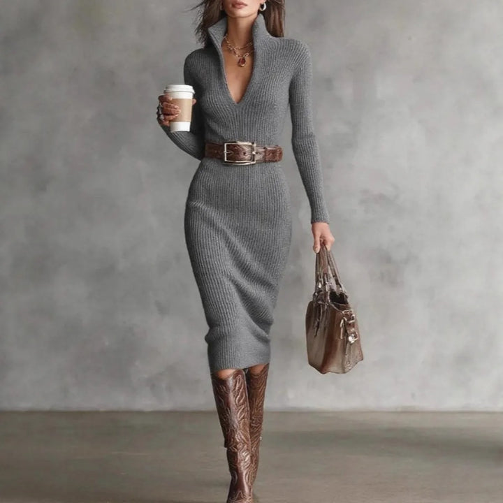 Elegantes, tailliertes Midikleid für Damen aus Strick – Taillierter Schnitt