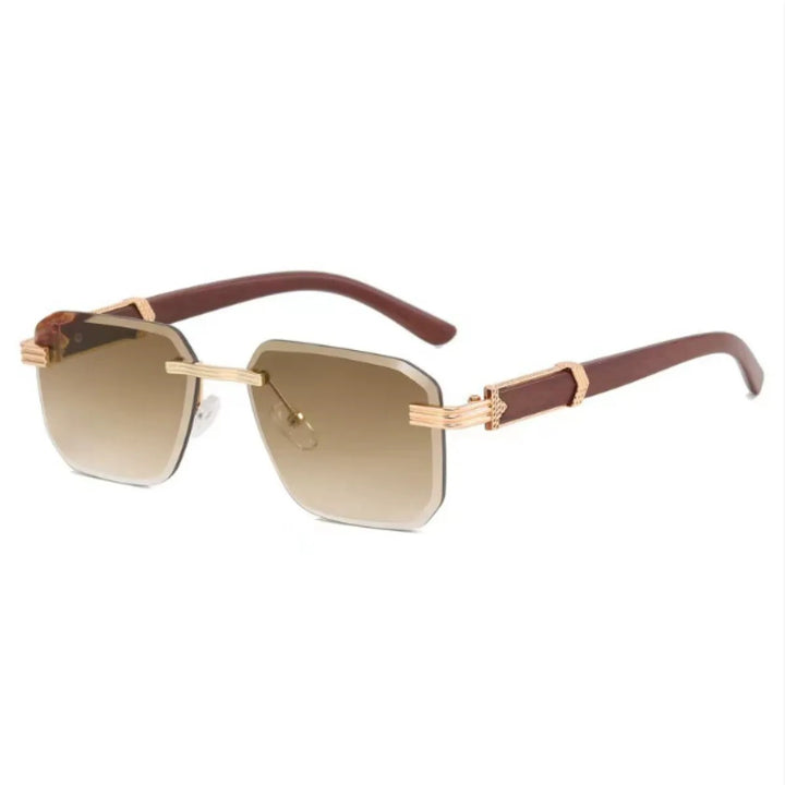 Damen Sonnenbrille Geometrisch Ohne Rahmen – Eckige Gläser & Details aus Goldenem Metall UV400