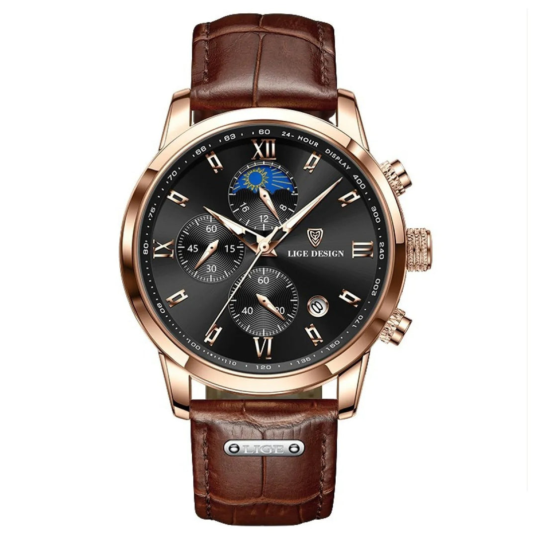Men's Multifunction Quartz Watch – 42mm Dial Waterproof