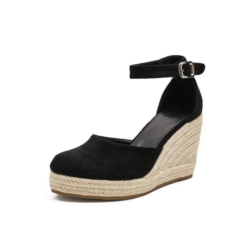 Damen-Keilsandale im Espadrille-Stil – Geschlossene Zehenpartie, Juteabsatz
