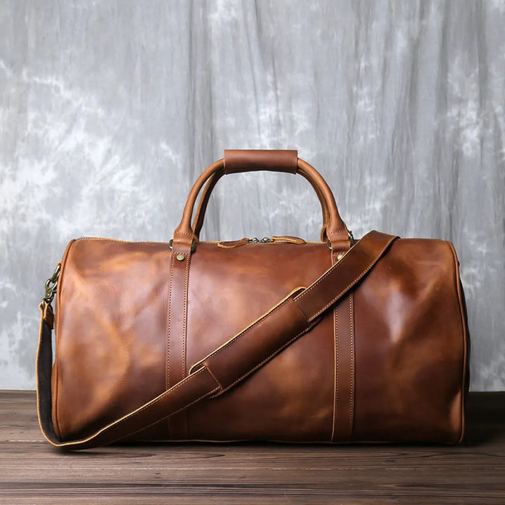 Borsa da viaggio uomo in vera pelle – Borsa cilindrica polochon