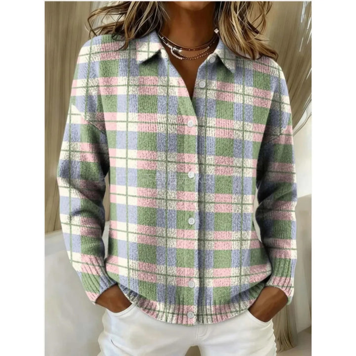 Karierte Damenstrickjacke – Leicht gewebter Stoff, Regular Fit