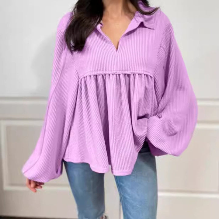 Oversize Damenbluse mit Falten – Leichter Pullover mit Fließender Textur