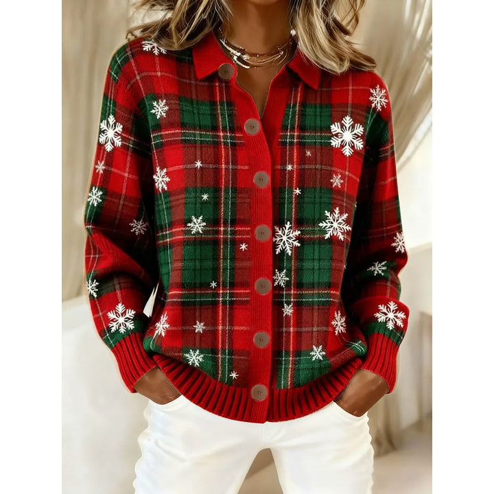 Karierte Damenstrickjacke – Leicht gewebter Stoff, Regular Fit