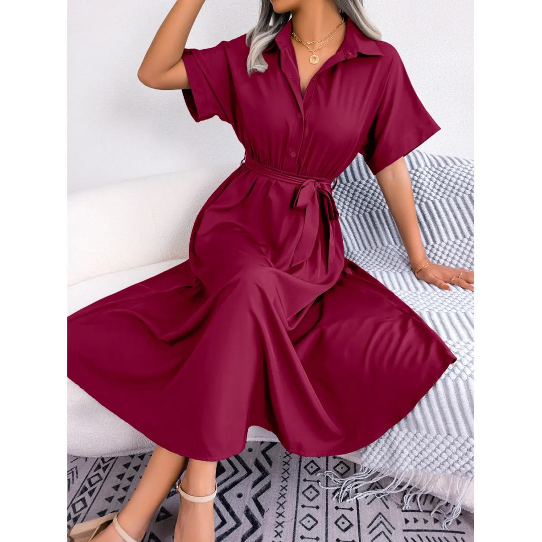 Lockeres Damenhemdkleid – Gebundener Gürtel & Lässiger Schnitt