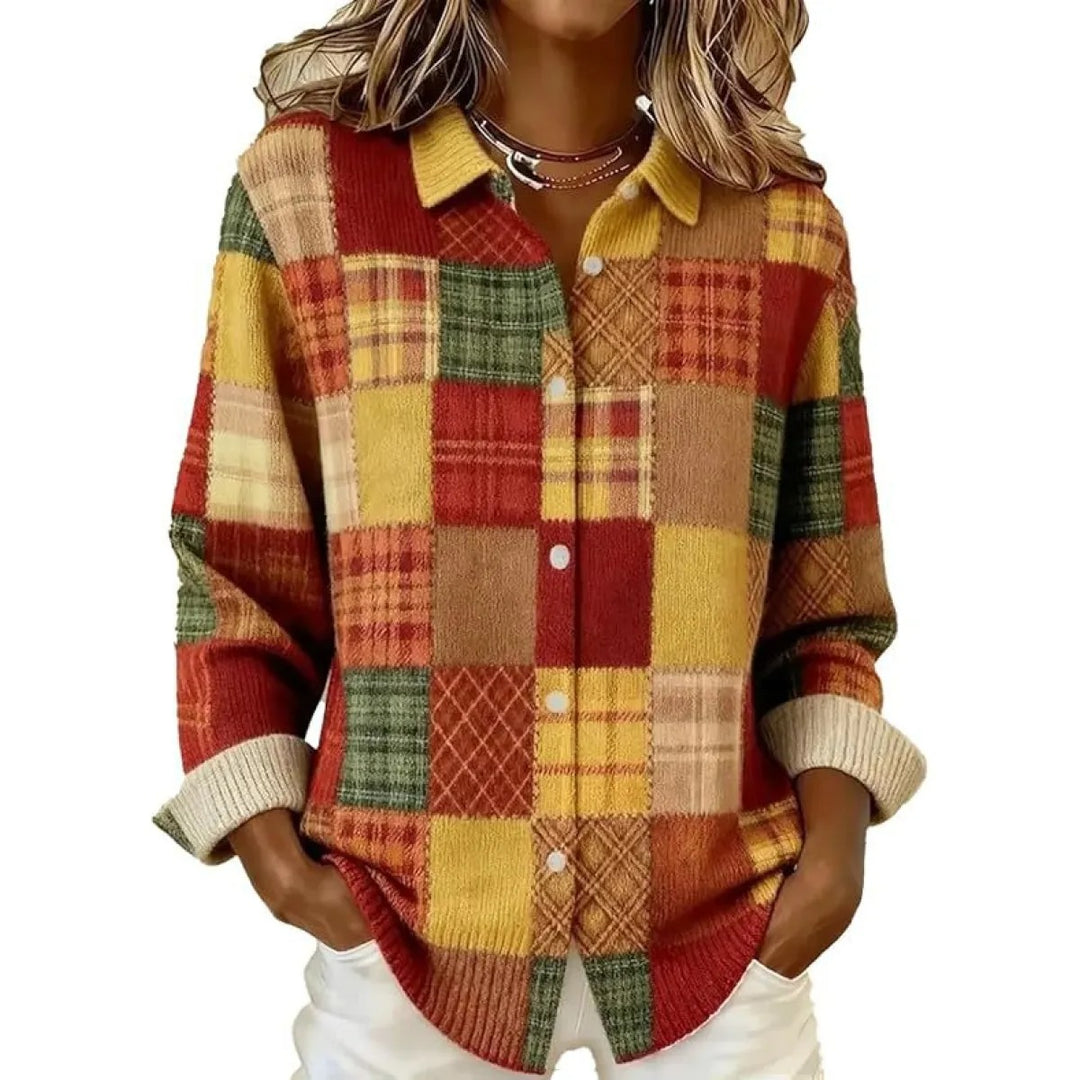 Karierte Damenstrickjacke – Leicht gewebter Stoff, Regular Fit