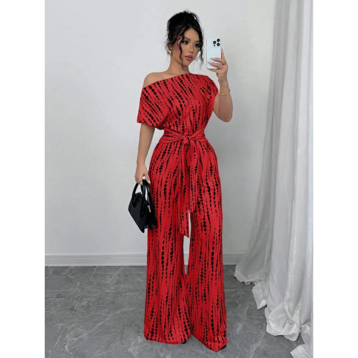 Tuta Donna Stampata Monospalla – Pantaloni Larghi a Lunghezza Intera