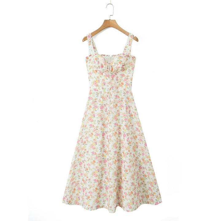 Midikleid für Damen mit Blumenmuster, A-Linie, Baumwolle – Enges Oberteil, leichter, fließender Rock