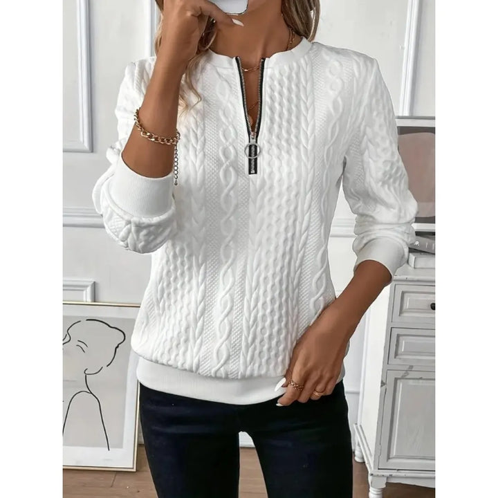 Pull Femme en Tricot Texturé – Maille Câble Col Rond Zippé