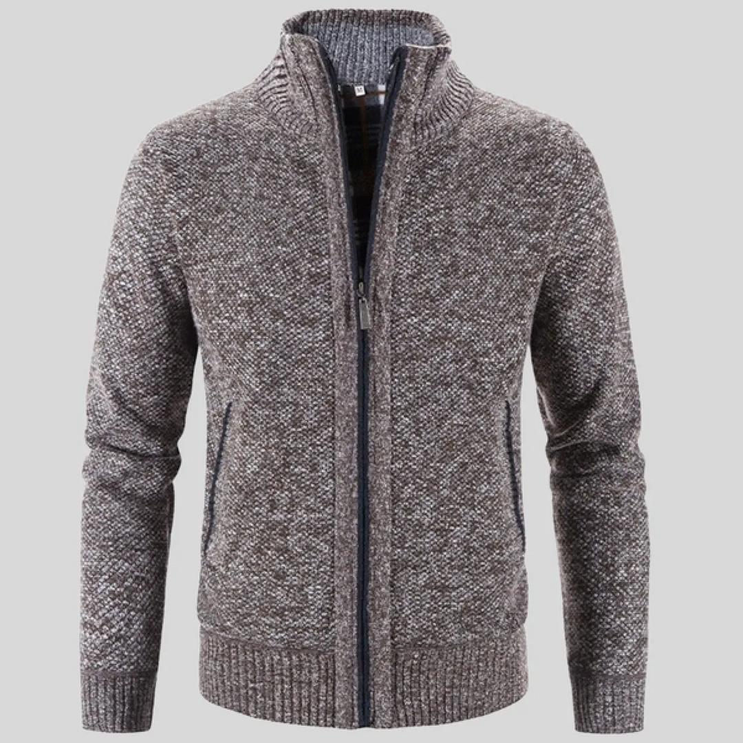 Herrenweste mit Stehkragen – Langärmlige Strickjacke mit Reißverschluss