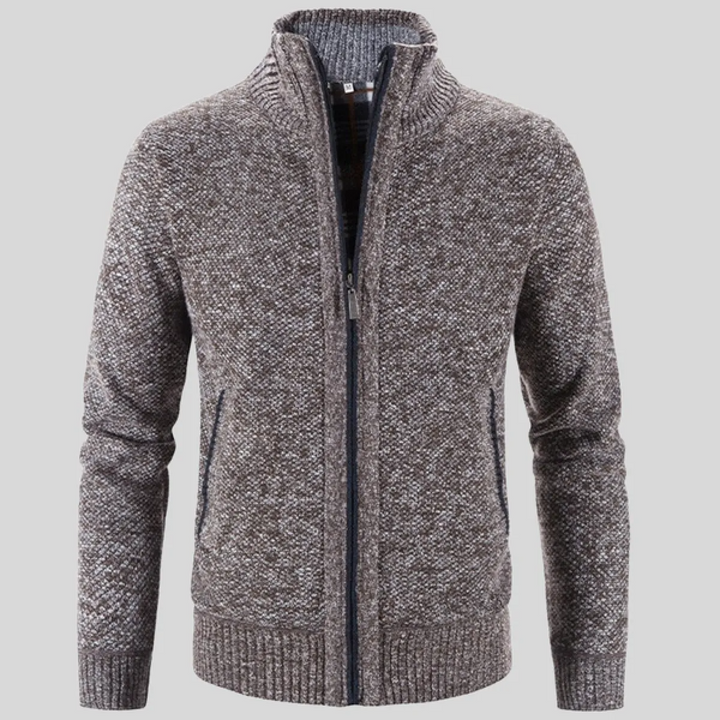 Herrenweste mit Stehkragen – Langärmlige Strickjacke mit Reißverschluss