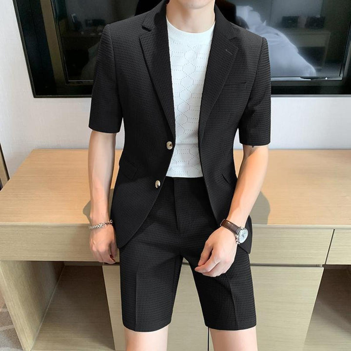 Herrenanzug-Set mit kurzen Ärmeln und Struktur – Eng anliegender atmungsaktiver Slim Fit