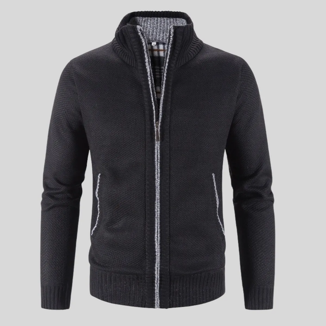 Herrenweste mit Stehkragen – Langärmlige Strickjacke mit Reißverschluss