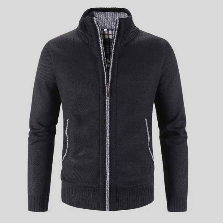 Herrenweste mit Stehkragen – Langärmlige Strickjacke mit Reißverschluss
