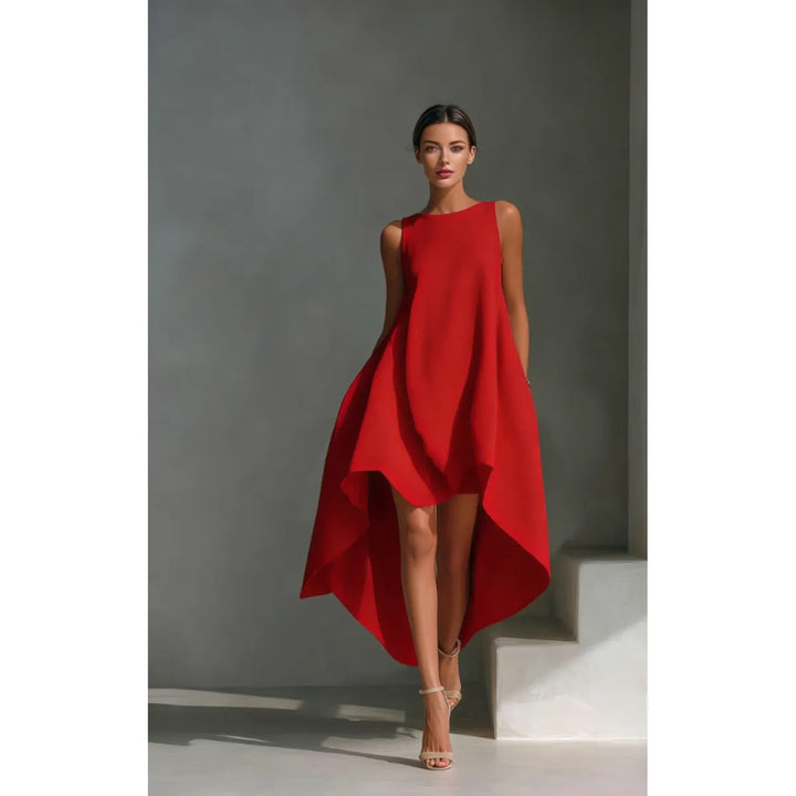 Ärmelloses Midikleid für Damen – asymmetrisch ausgestellte Passform