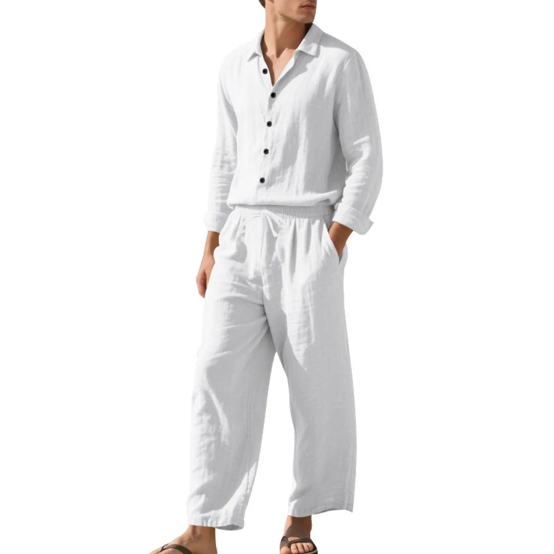 Completo Uomo Due Pezzi in Lino – Camicia Traspirante e Pantaloni con Coulisse