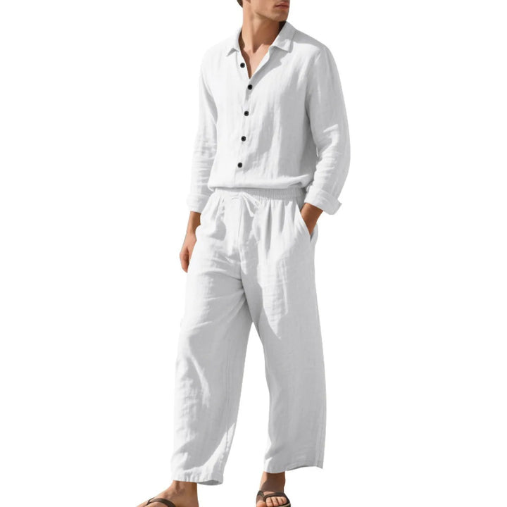 Completo Uomo Due Pezzi in Lino – Camicia Traspirante e Pantaloni con Coulisse