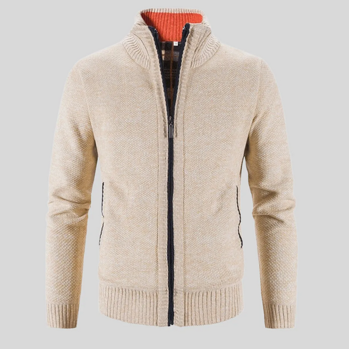 Herrenweste mit Stehkragen – Langärmlige Strickjacke mit Reißverschluss