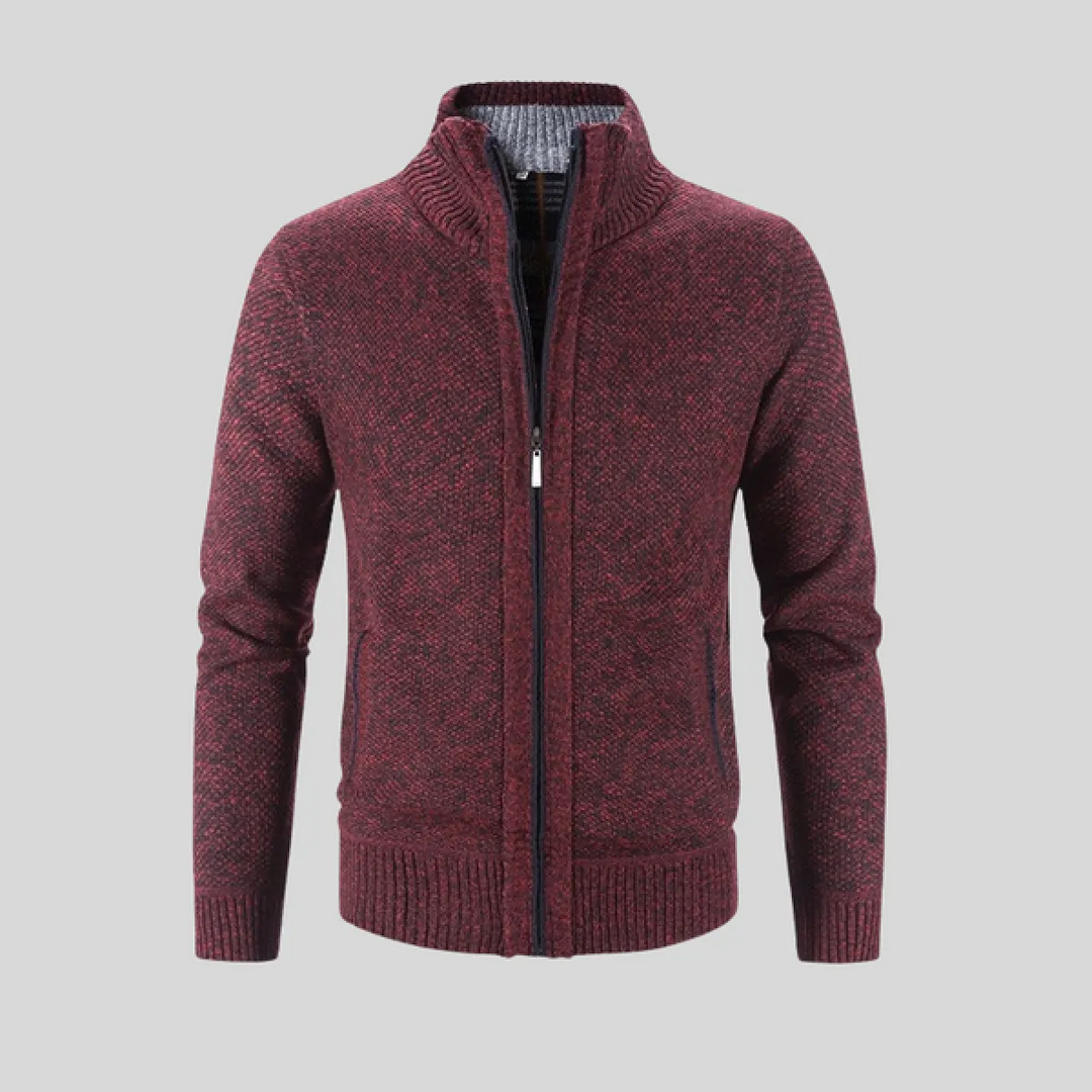 Herrenweste mit Stehkragen – Langärmlige Strickjacke mit Reißverschluss