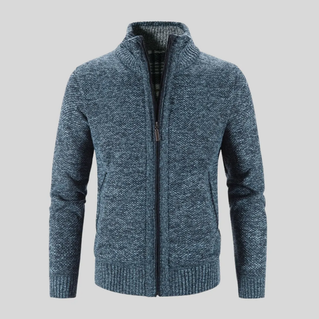 Herrenweste mit Stehkragen – Langärmlige Strickjacke mit Reißverschluss